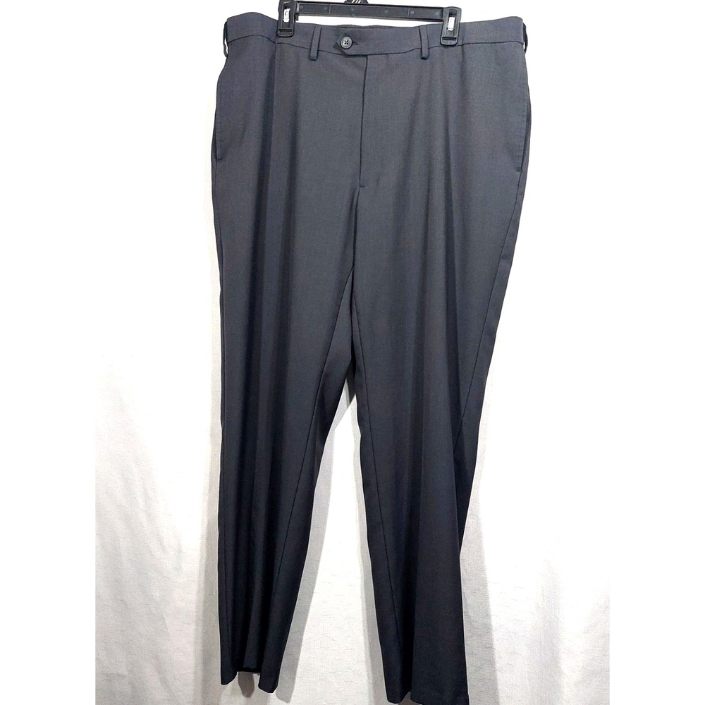 Haggar Classic Fit Eclo Stria Mens Dress Pants 40x32 Gray Flat Front Office Work